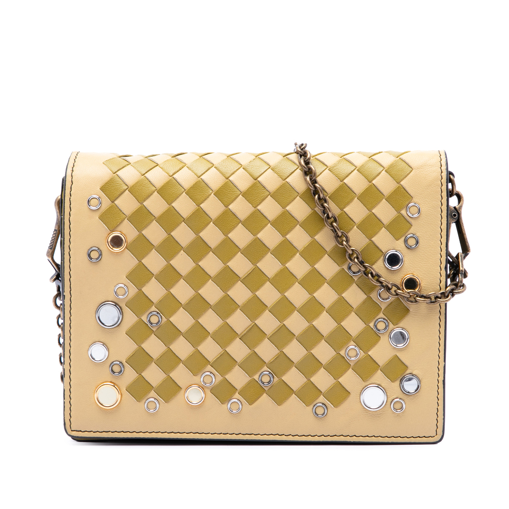 Pre-Loved Bottega Veneta Nappa Intrecciato Studded Wallet on Chain